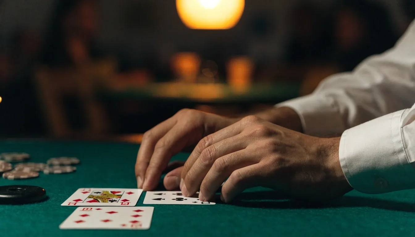 Karty wspólne i żetony na stole podczas wieczoru Texas Hold'em