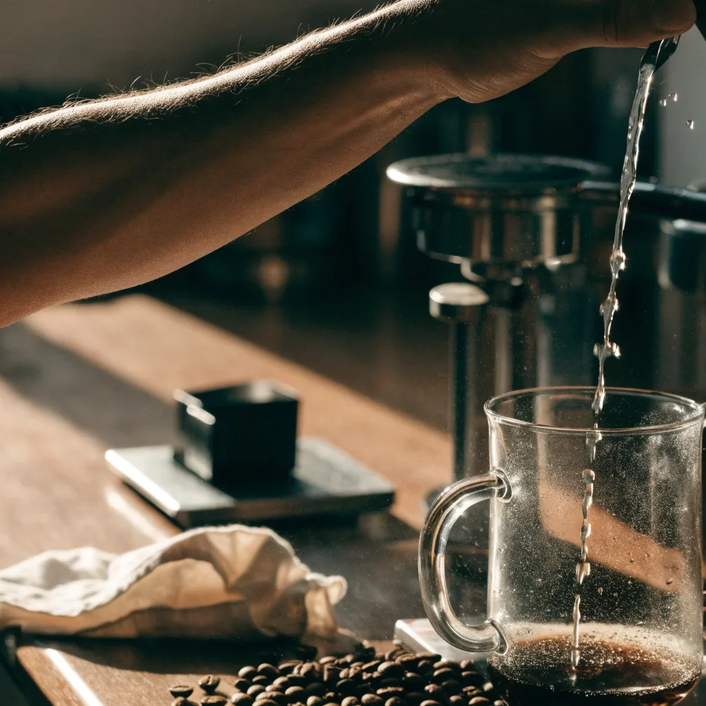 Barista ubijający kawę przy ekspresie w kawiarni Clair Bastion