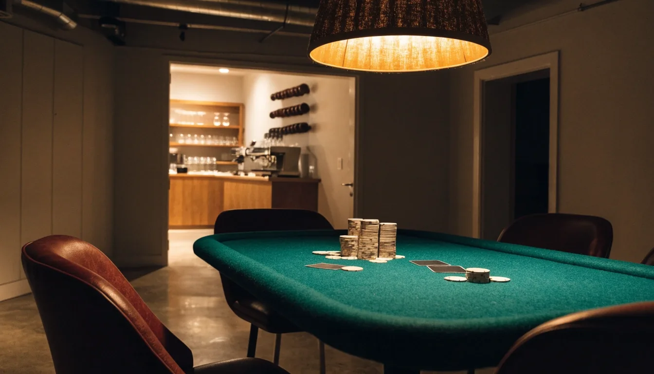 Barista tamping kawę przy ladzie Clair Bastion w świetle jednej chłodnej lampy