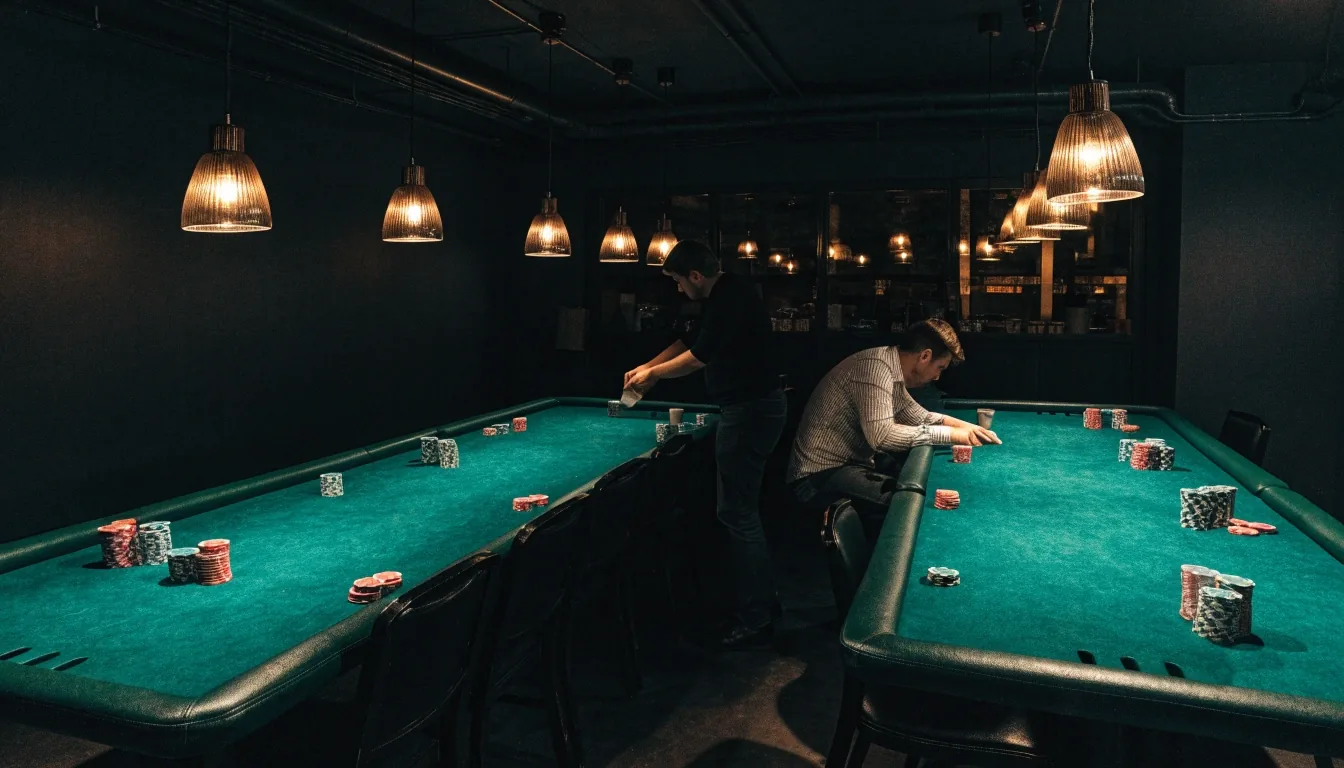 Stół pokerowy w sali Clair Bastion w jednym kręgu chłodnego światła